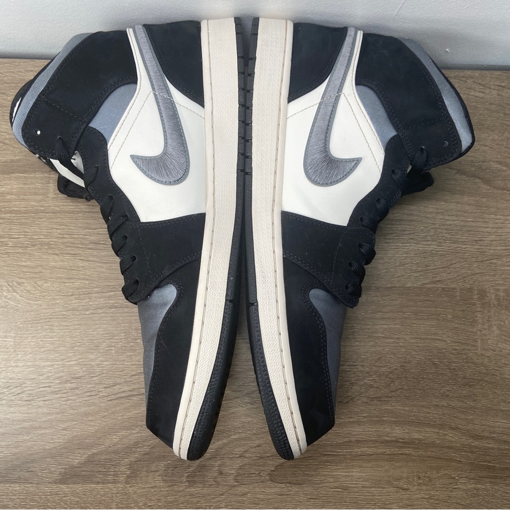 Nike Air Jordan 1 Mid Satin Grey Sneakers Mens 14 Black White Shoes 852542-011 - Picture 6 of 16
